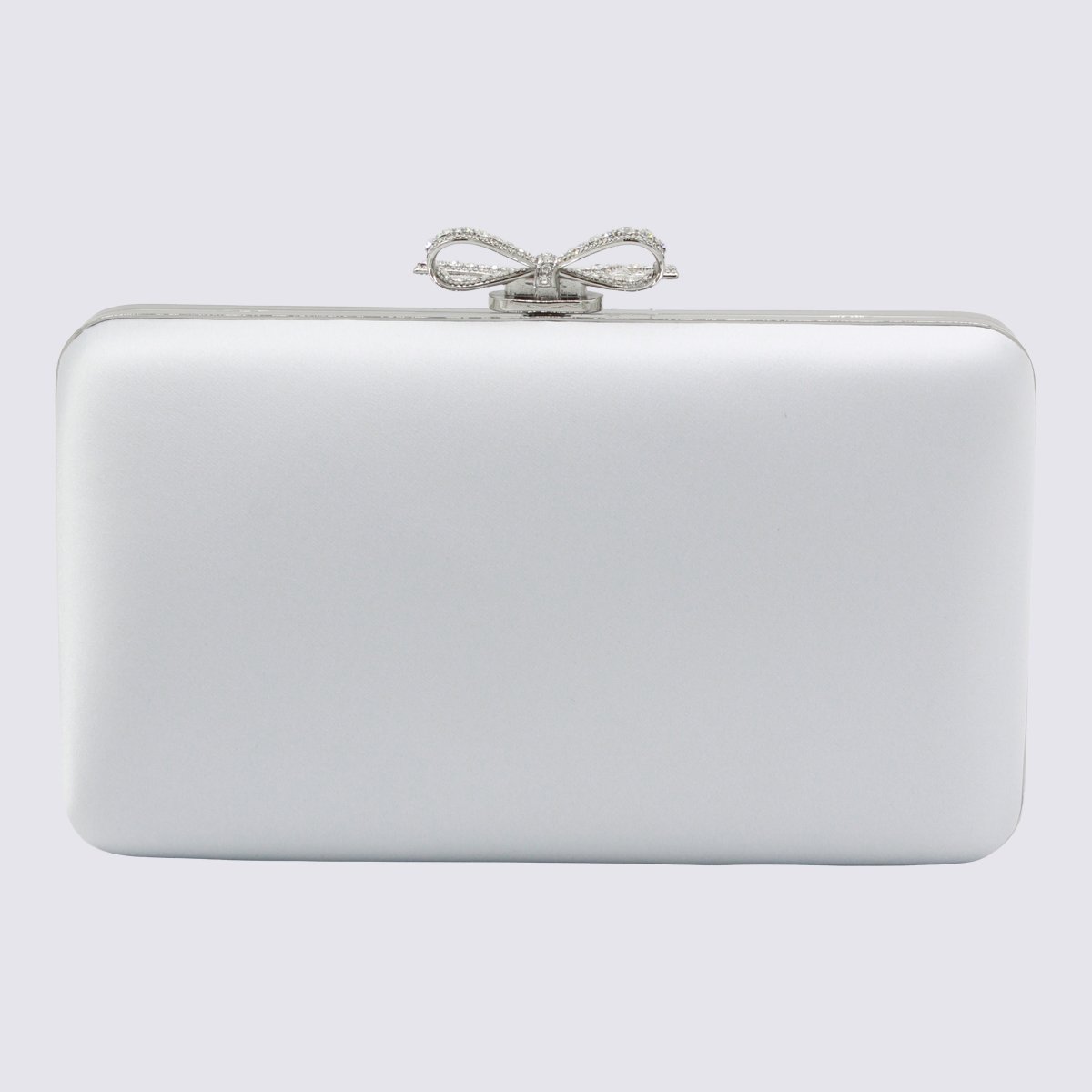 Self-Portrait Rectangular Satin Finish Clutch With Rhinestone Bow Clasp Wit