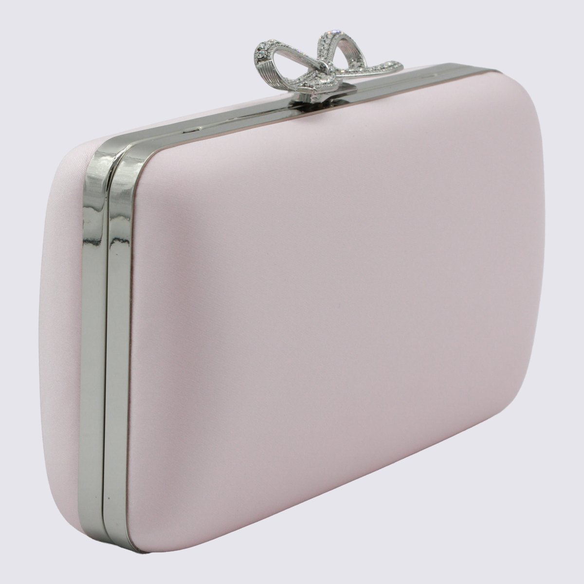 Self-Portrait Rectangular Clutch With Bow-Shaped Clasp And Silver Chain Grijs