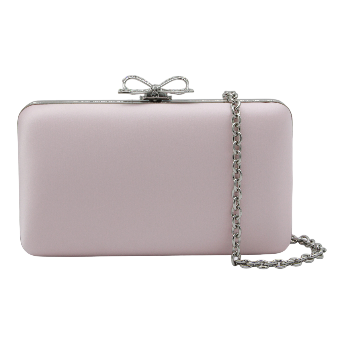 Self-Portrait Rectangular Clutch With Bow-Shaped Clasp And Silver Chain Grijs