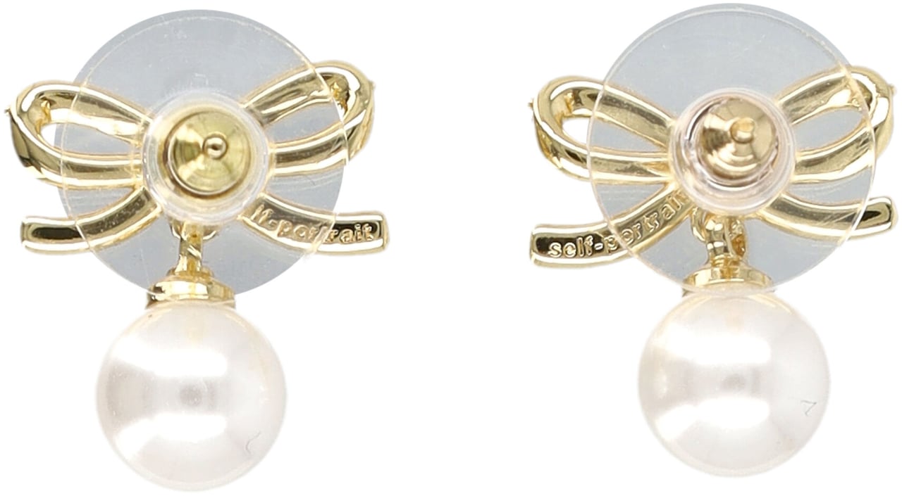 Self-Portrait Gold Bow Pearl Earrings Oro Goud