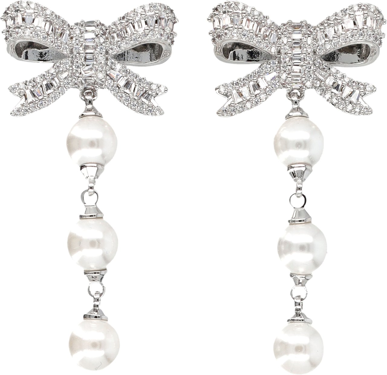 Self-Portrait Bow 3 Pearl Earrings Argento Zilver