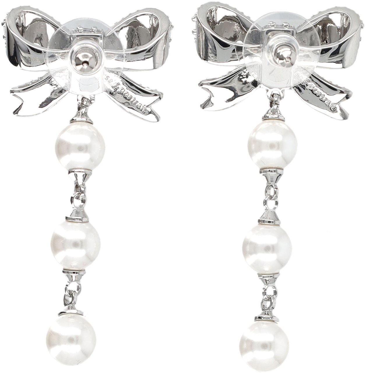 Self-Portrait Bow 3 Pearl Earrings Argento Zilver