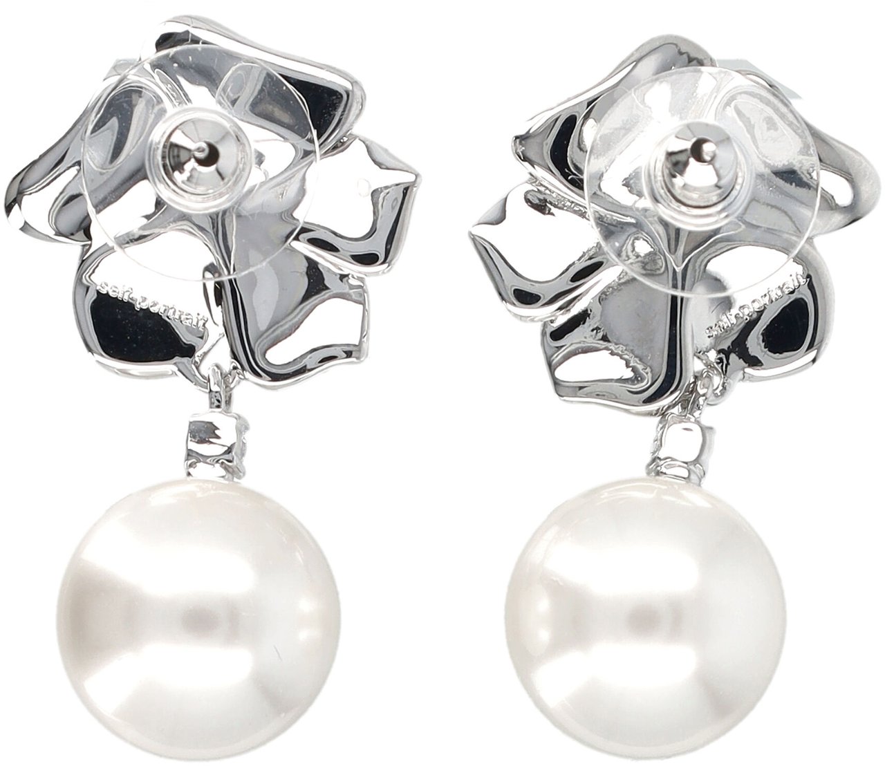 Self-Portrait Mini Crystal Flower Pearl Earrings Argento Zilver