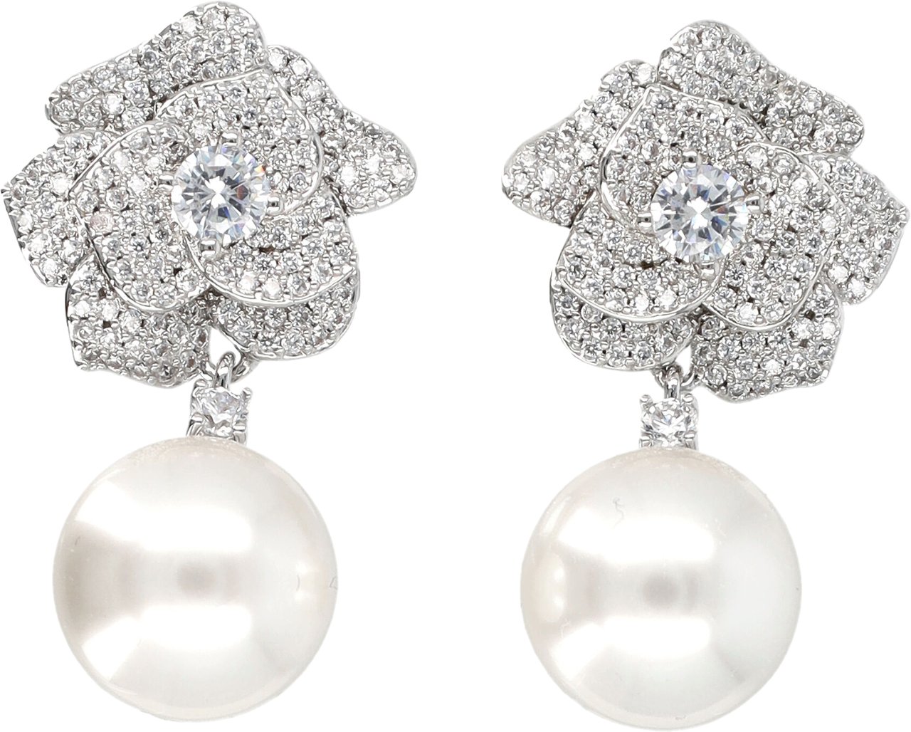 Self-Portrait Mini Crystal Flower Pearl Earrings Argento Zilver