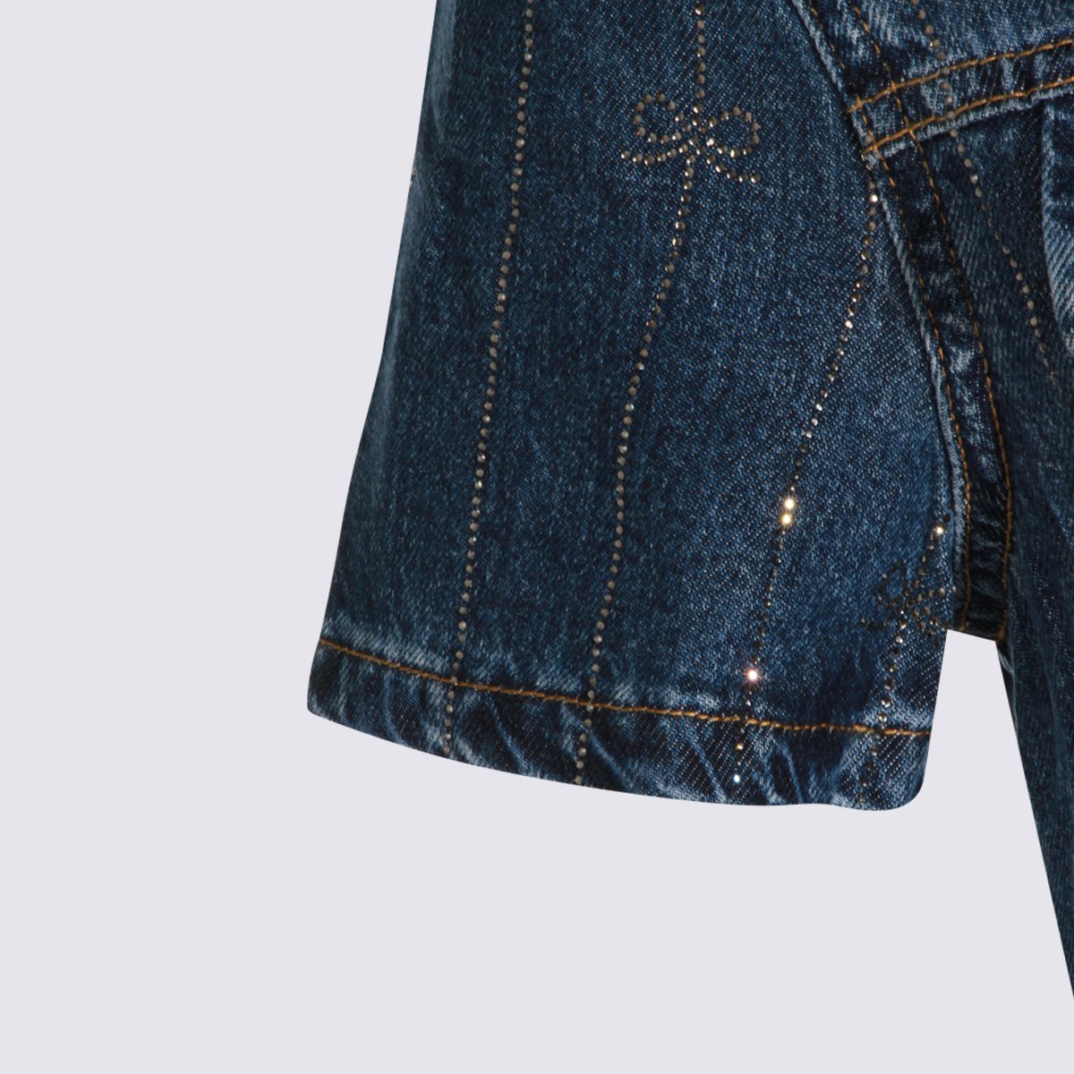 Self-Portrait Fitted Denim Mini Dress With Collared Neckline And Sparkling Accents Blauw
