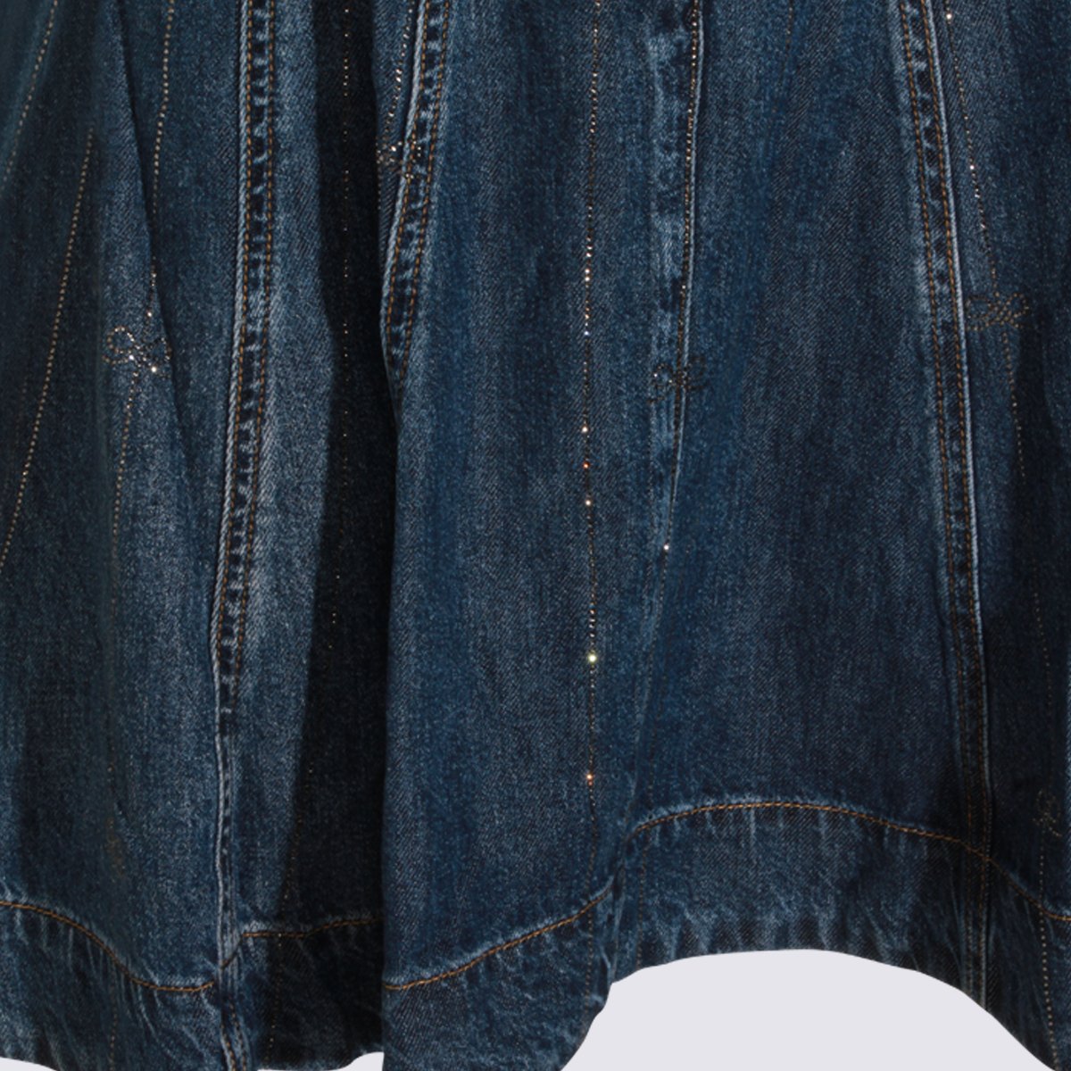 Self-Portrait Fitted Denim Mini Dress With Collared Neckline And Sparkling Accents Blauw