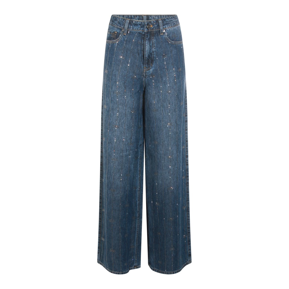 Self-Portrait High-Waisted Wide-Leg Jeans with Strass Embellishments Grijs