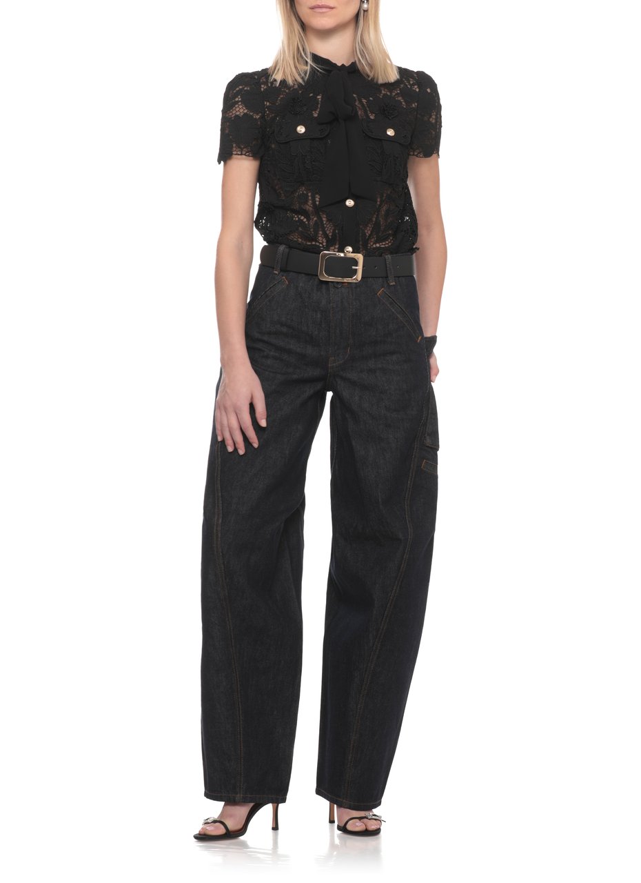 Self-Portrait Blue Cargo High Waist Jeans Zwart