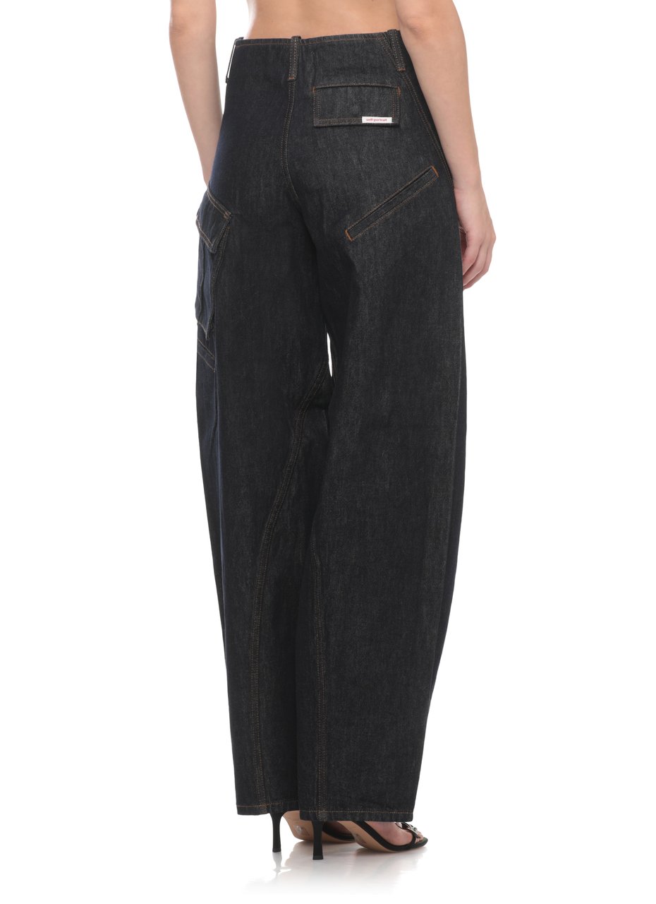 Self-Portrait Blue Cargo High Waist Jeans Zwart