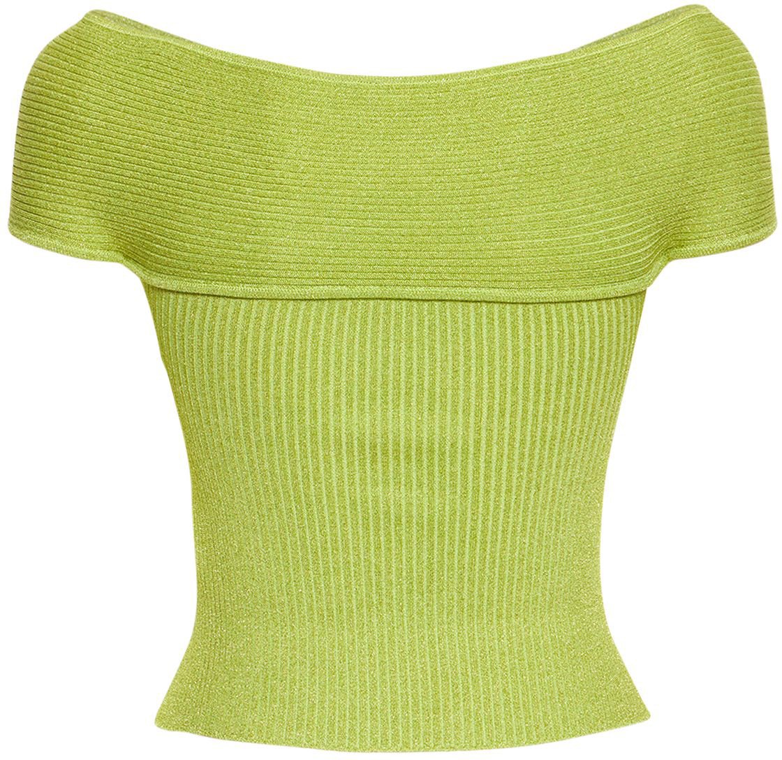 Self-Portrait Bright green top with wide neckline elegant Groen