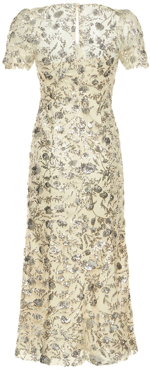 Self-Portrait Elegant long dress with puffed sleeves Beige