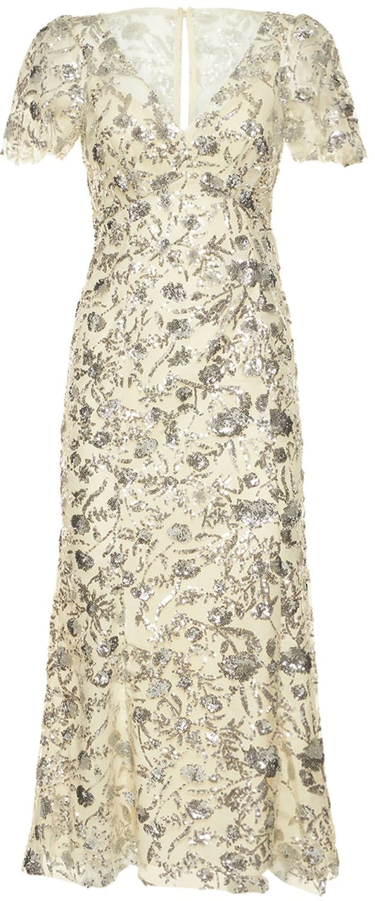 Self-Portrait Elegant long dress with puffed sleeves Beige