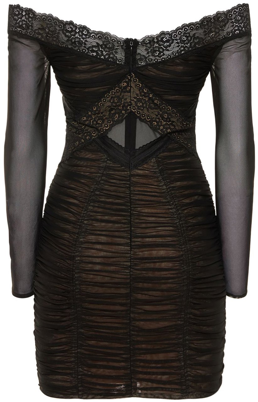 Self-Portrait Elegant black dress with sheer sleeves Zwart