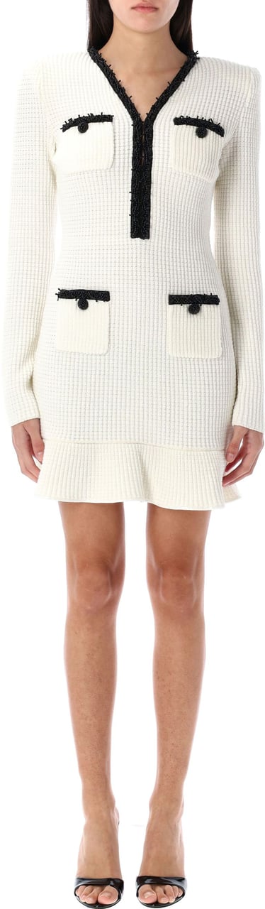 Self-Portrait Knit Mini Dress White Bianco Wit