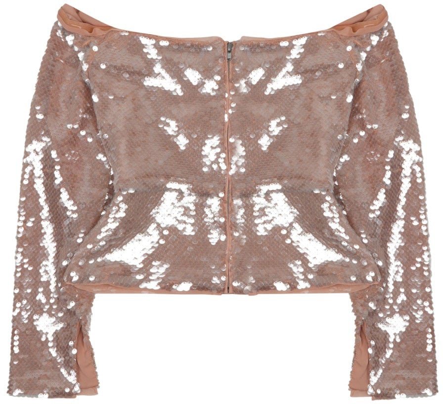 Self-Portrait Sequined Off-Shoulder Top Roze