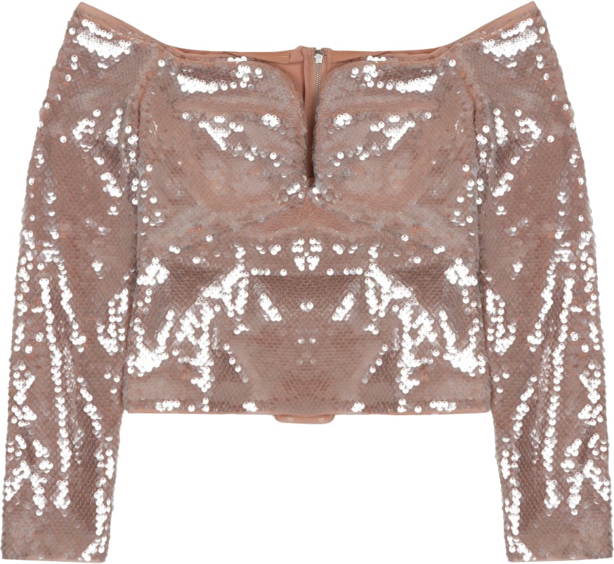 Self-Portrait Sequined Off-Shoulder Top Roze