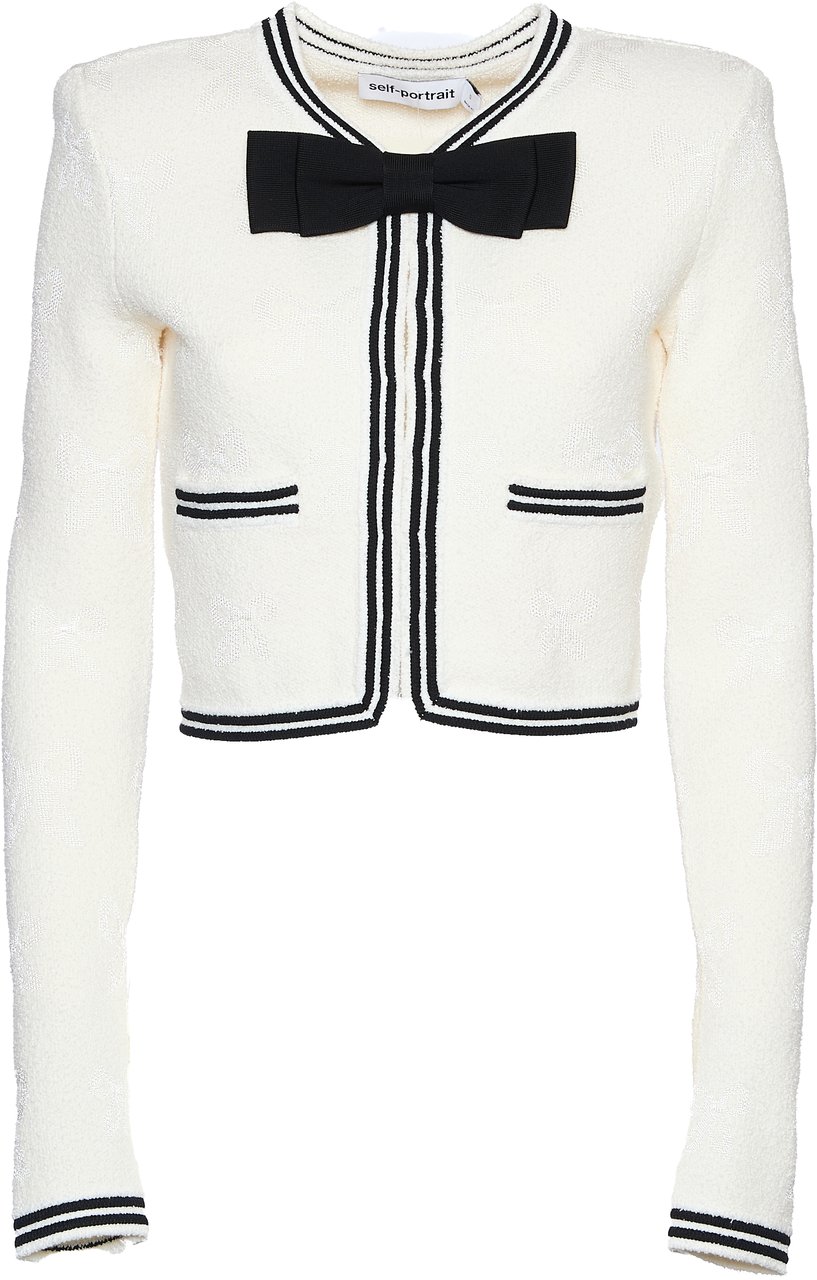 Self-Portrait Giacca Cardigan Jacquard Con Spilla Beige