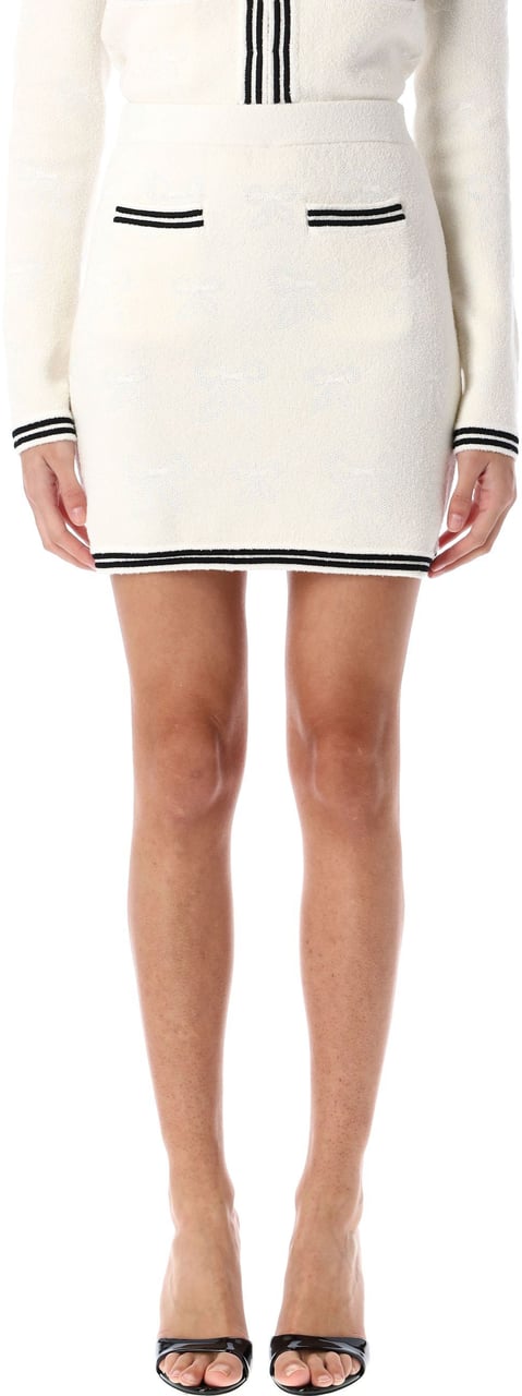 Self-Portrait Bow jacquard mini skirt Beige