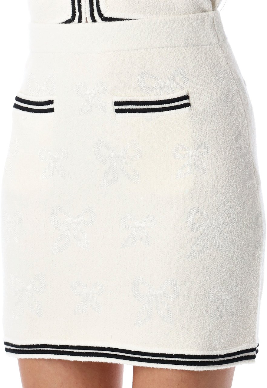 Self-Portrait Bow jacquard mini skirt Beige