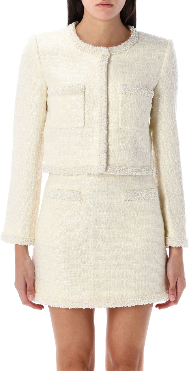 Self-Portrait Boucle Cream Cropped Jacket Bianco Wit