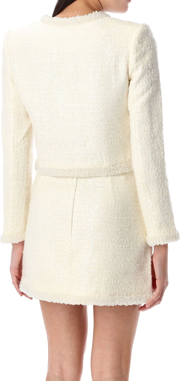 Self-Portrait Boucle Cream Cropped Jacket Bianco Wit