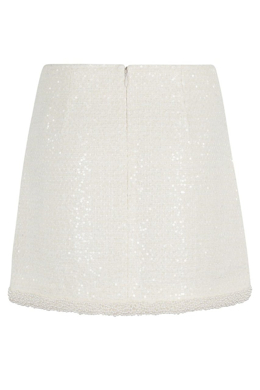 Self-Portrait Cream Boucle Pearl Trim Mini Skirt Neutraal