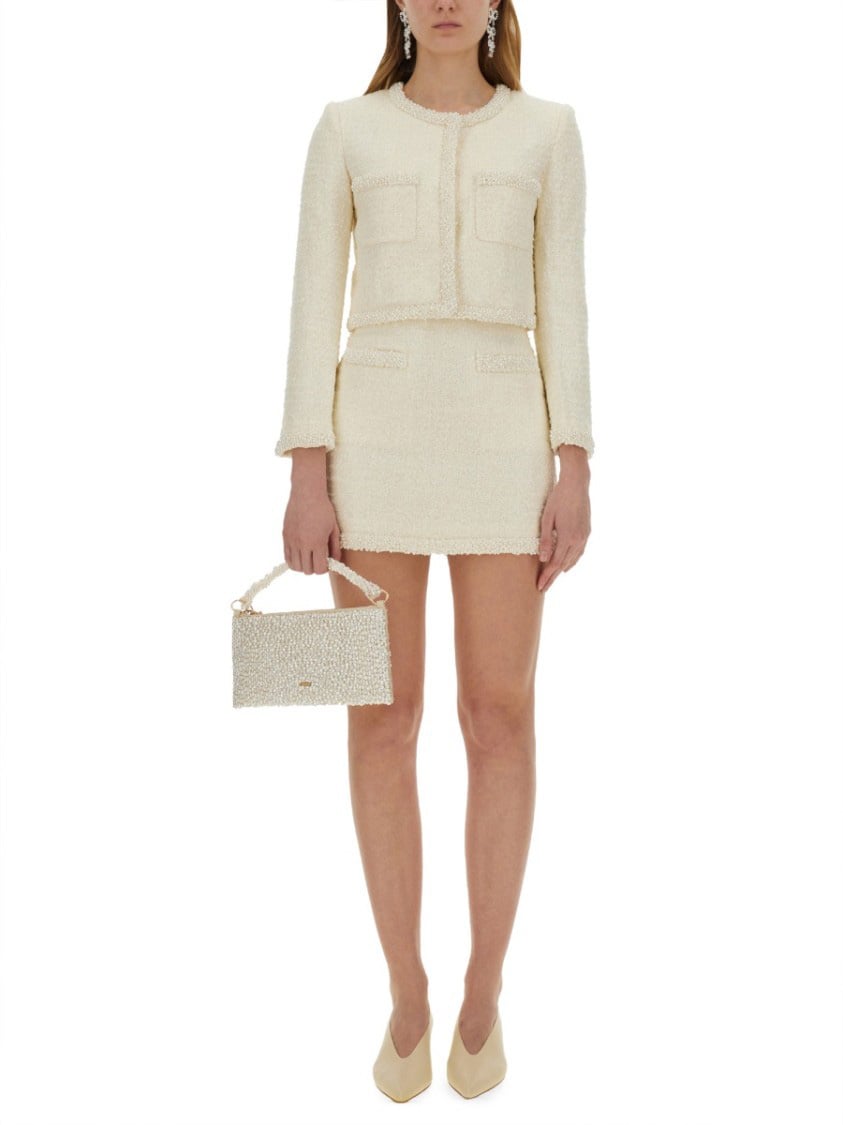 Self-Portrait Boucle Mini Skirt With Pearls Neutraal