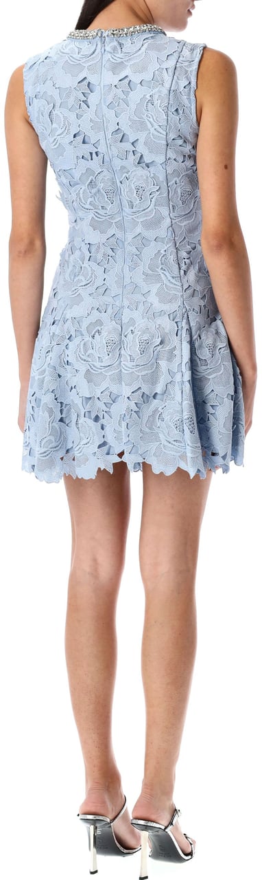 Self-Portrait Blue Flower Lace Mini Dress Blu Blauw