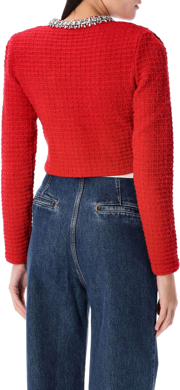 Self-Portrait Textured knit cardigan Rood