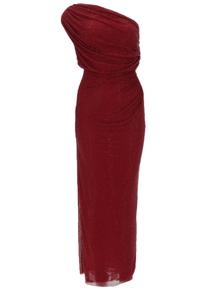 Self-Portrait Burgundy Polyester Rhinestone Midi Dress Rood