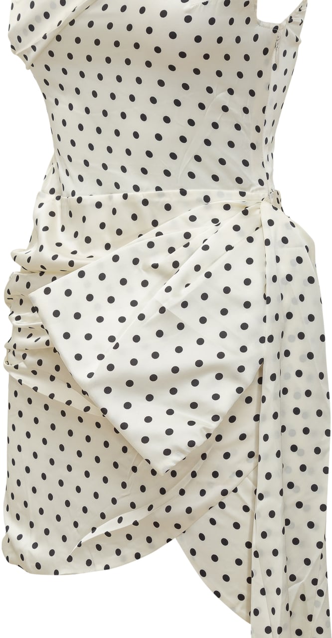 Self-Portrait Abito Corto Drappeggiato a Pois Wit