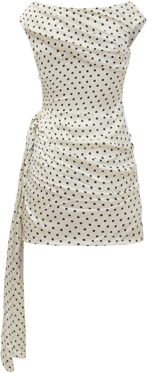 Self-Portrait Abito Corto Drappeggiato a Pois Wit