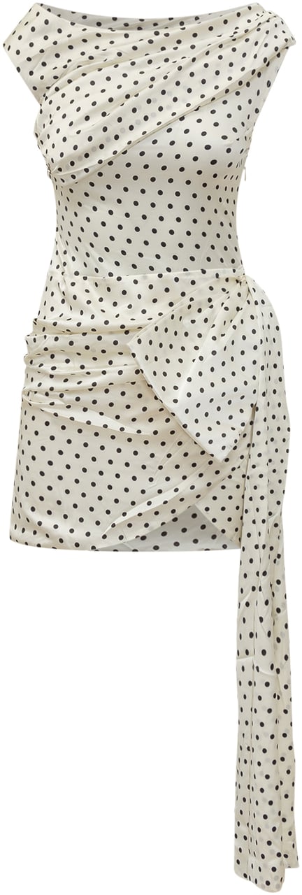 Self-Portrait Abito Corto Drappeggiato a Pois Wit