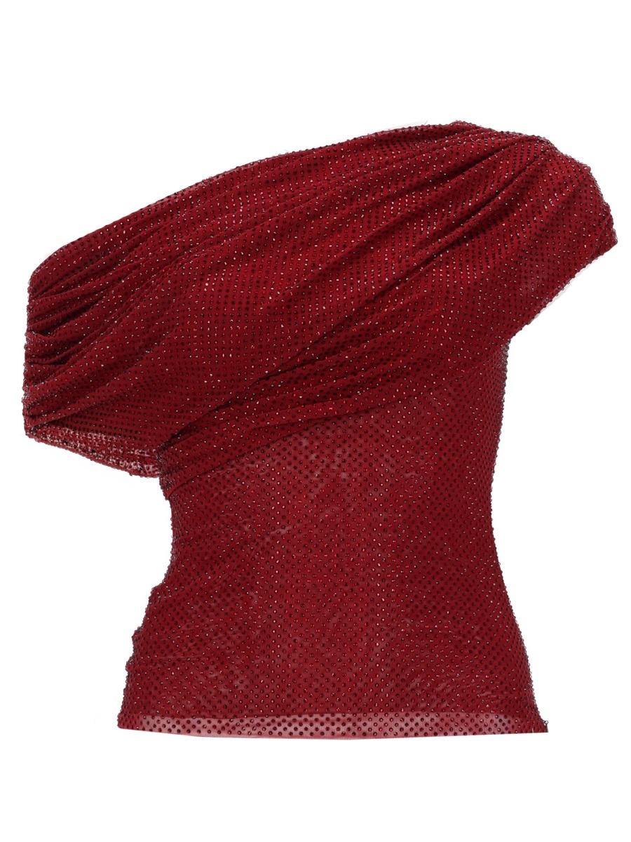 Self-Portrait Asymmetrical Single Off-Shoulder Draped Polyester Blouse Rood