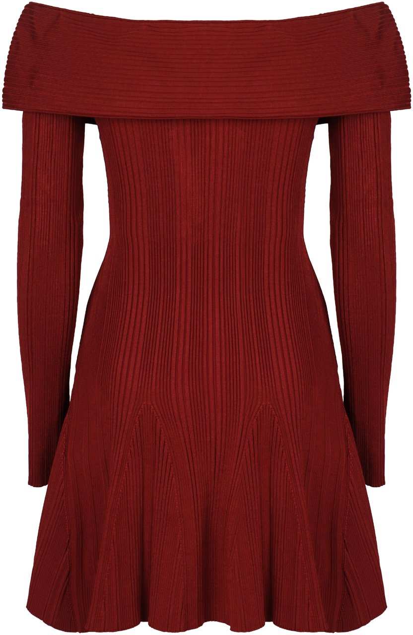 Self-Portrait Mini knitted viscose dress Rood