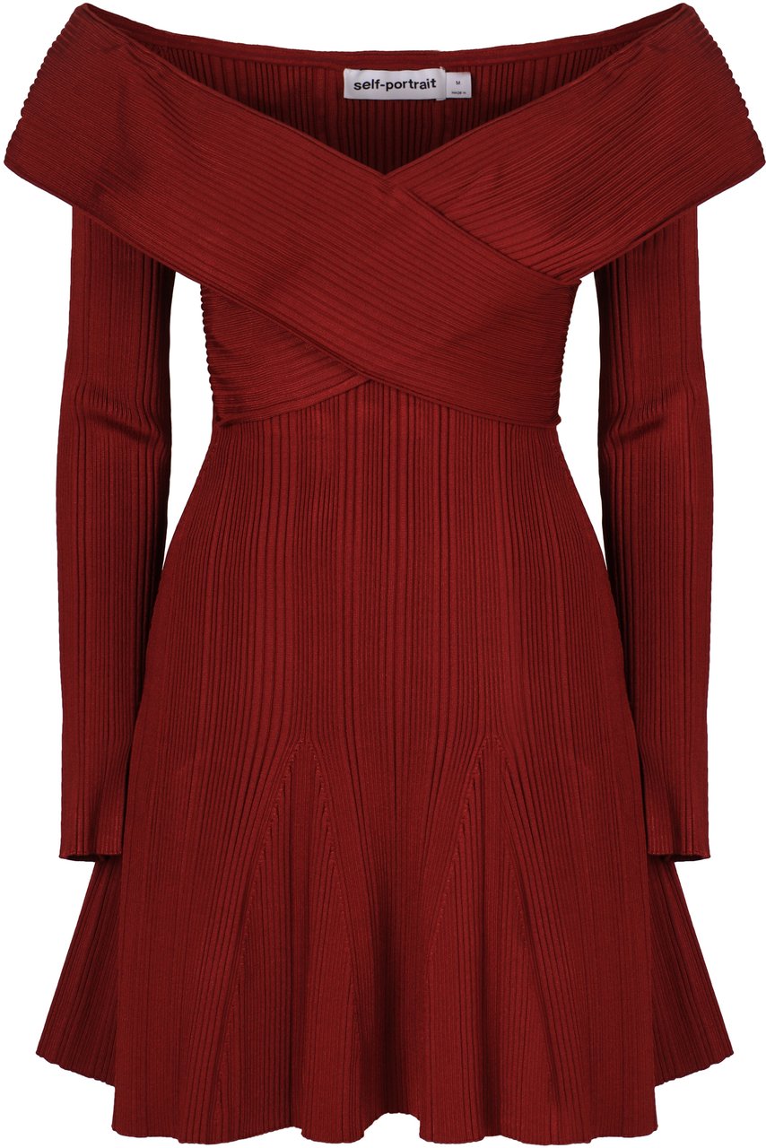Self-Portrait Mini knitted viscose dress Rood