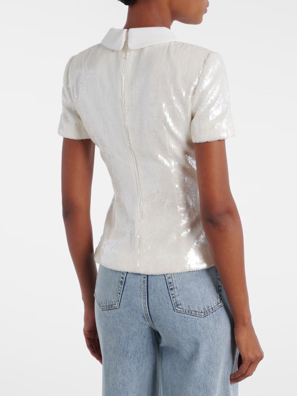 Self-Portrait White Crystal Floral Sequined Top Wit