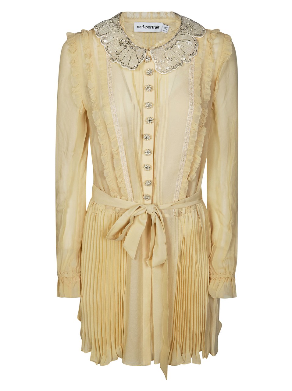 Self-Portrait Georgette Flared Pleated Mini Dress Neutraal
