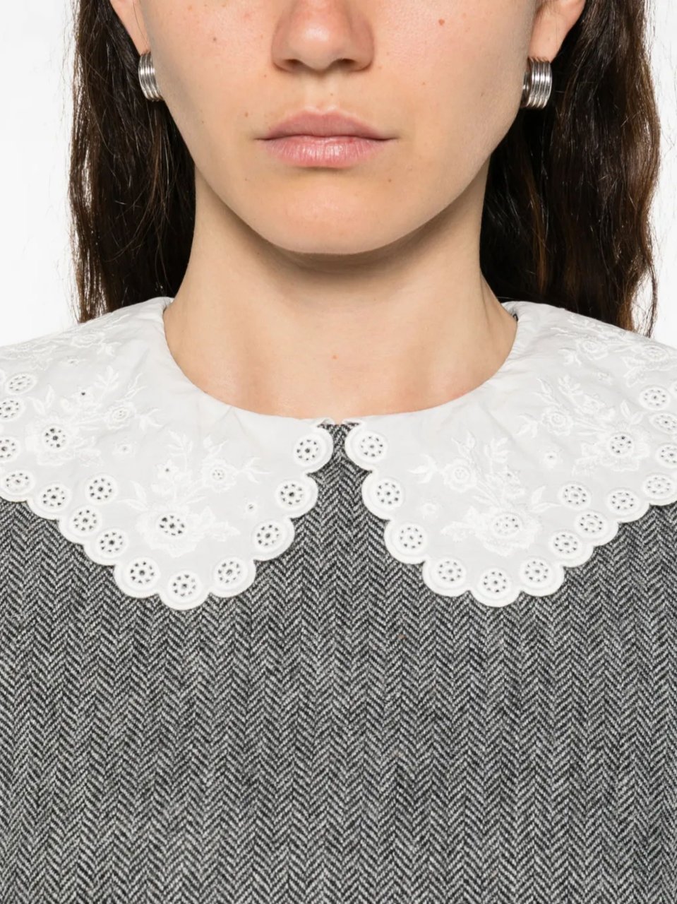 Self-Portrait Gray Scalloped Collar Wool Dress Grijs
