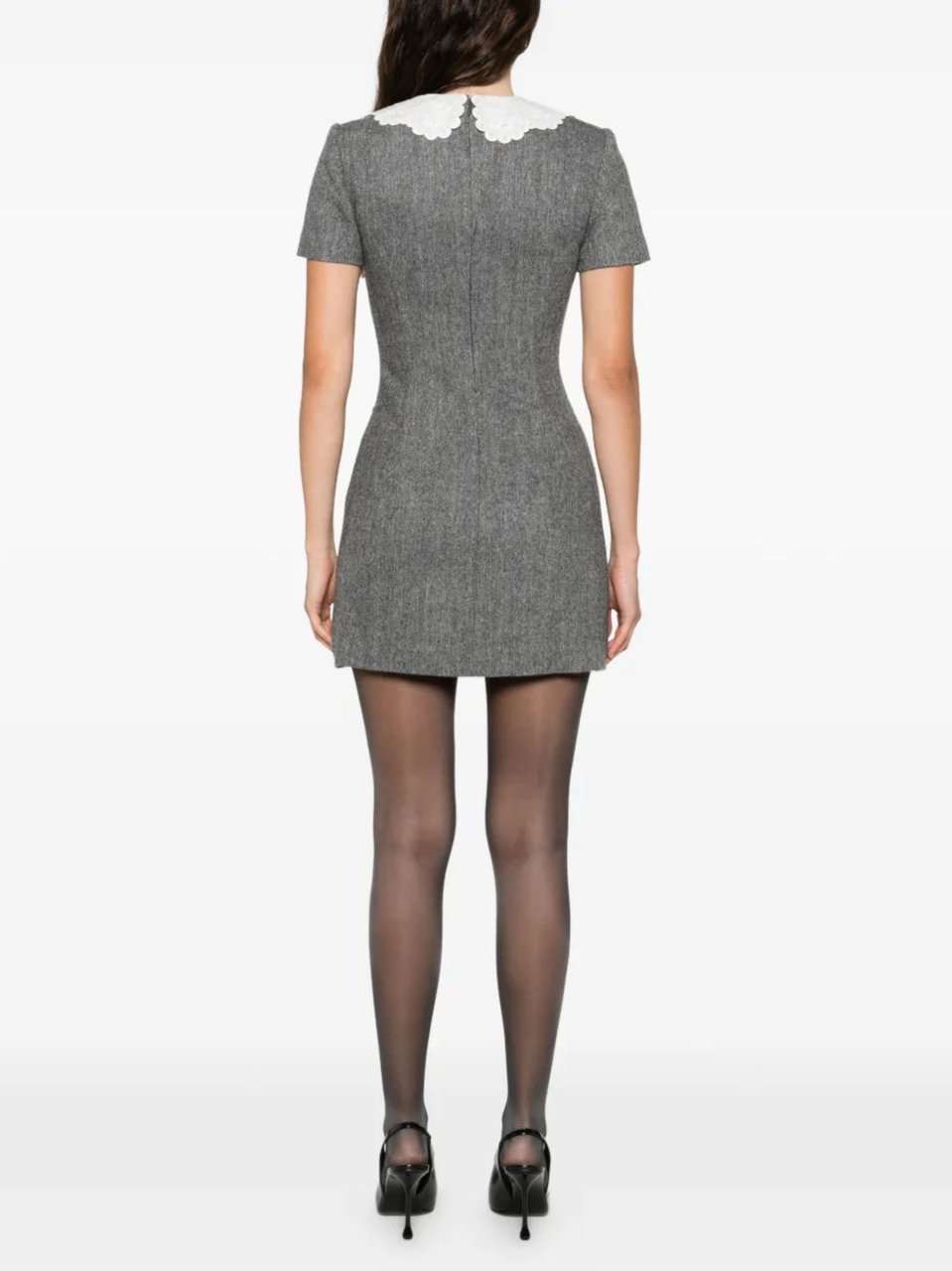 Self-Portrait Gray Scalloped Collar Wool Dress Grijs