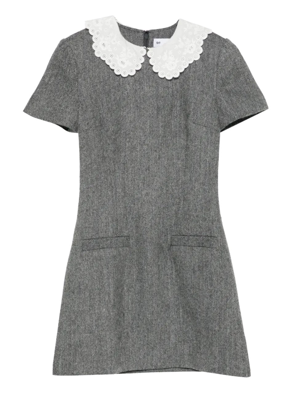 Self-Portrait Gray Scalloped Collar Wool Dress Grijs