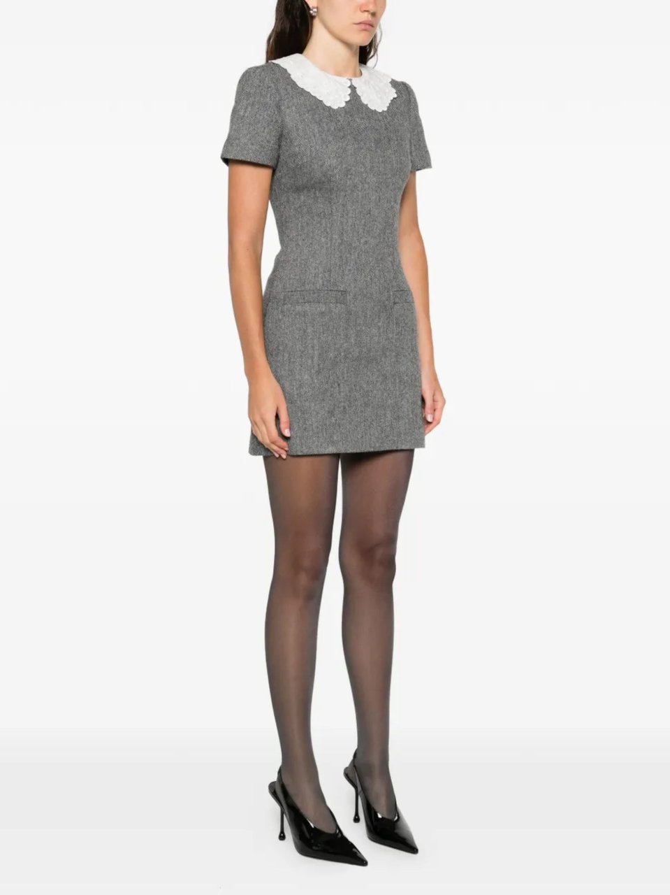 Self-Portrait Gray Scalloped Collar Wool Dress Grijs