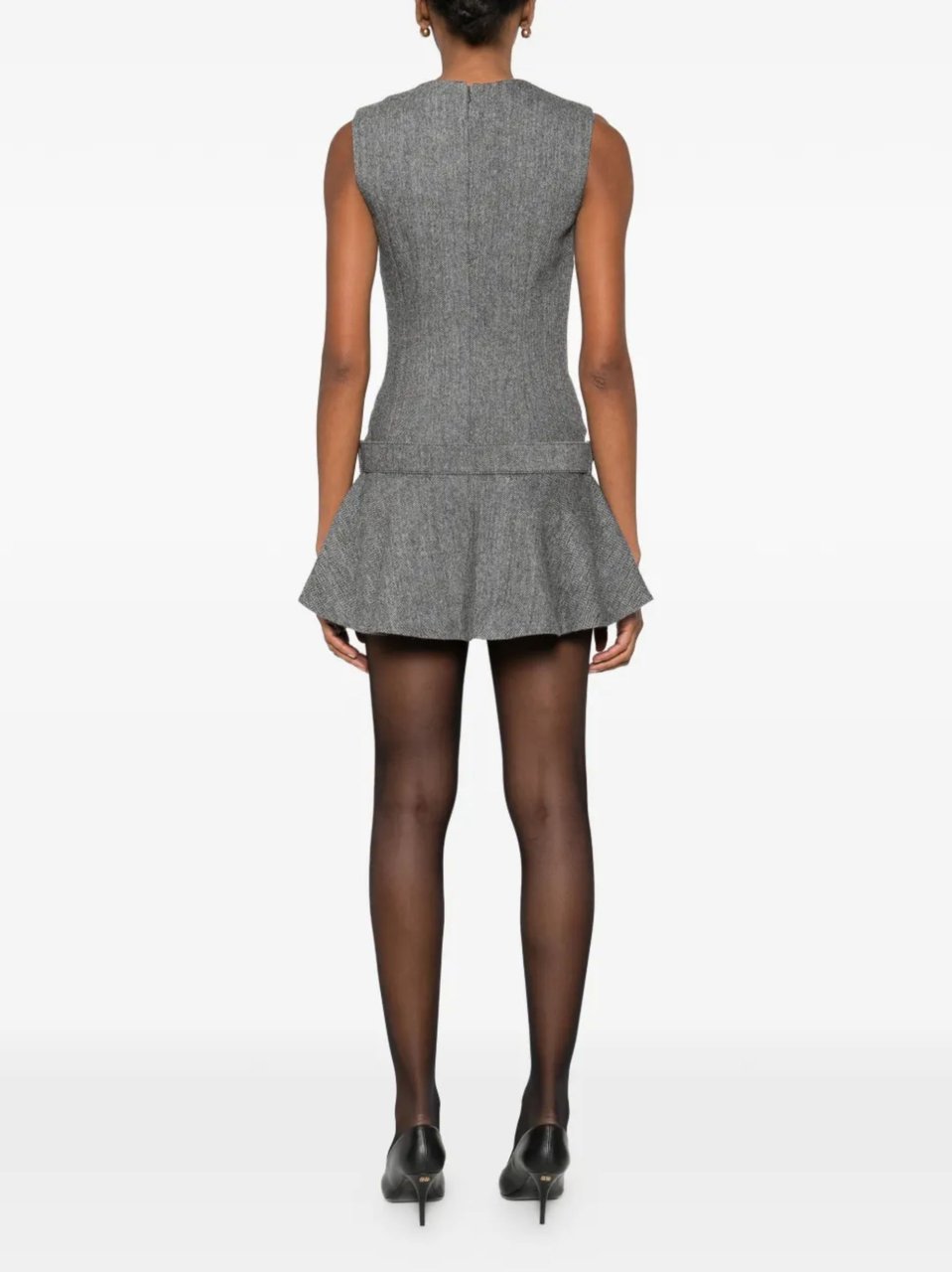 Self-Portrait Gray Herringbone Pattern Wool Dress Grijs