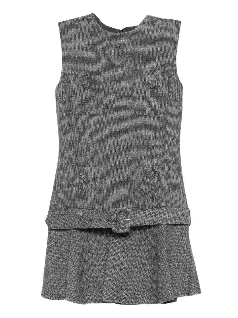 Self-Portrait Gray Herringbone Pattern Wool Dress Grijs