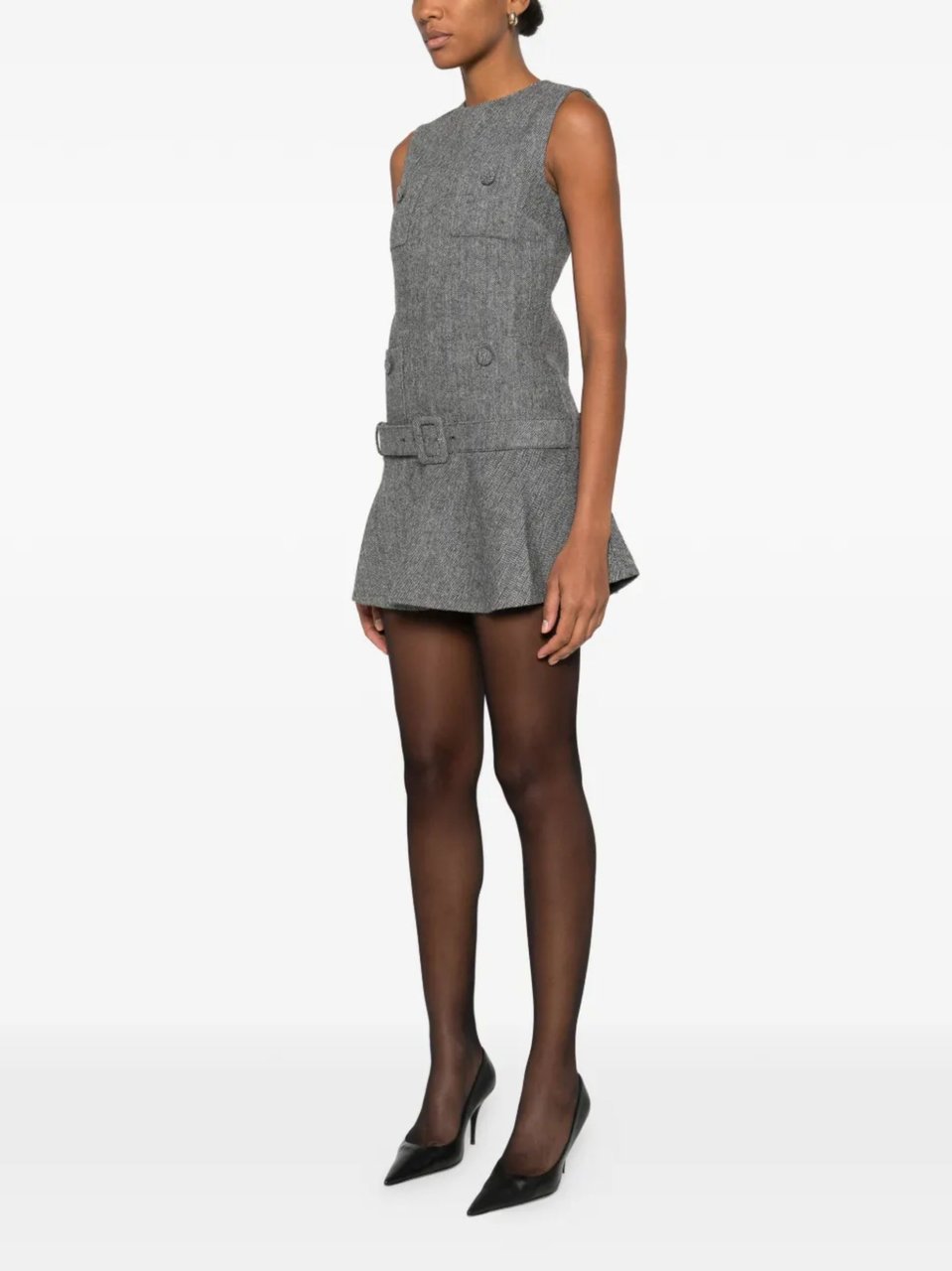 Self-Portrait Gray Herringbone Pattern Wool Dress Grijs