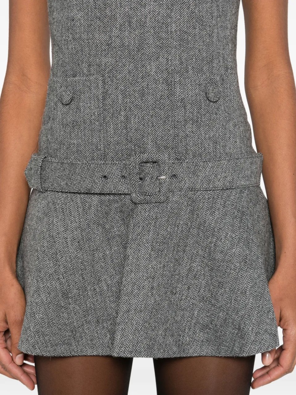 Self-Portrait Gray Herringbone Pattern Wool Dress Grijs