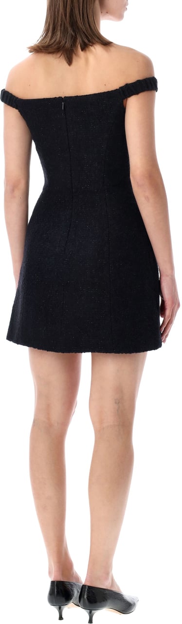 Self-Portrait Self-Portrait black bouclé off-shoulder mini dress Zwart