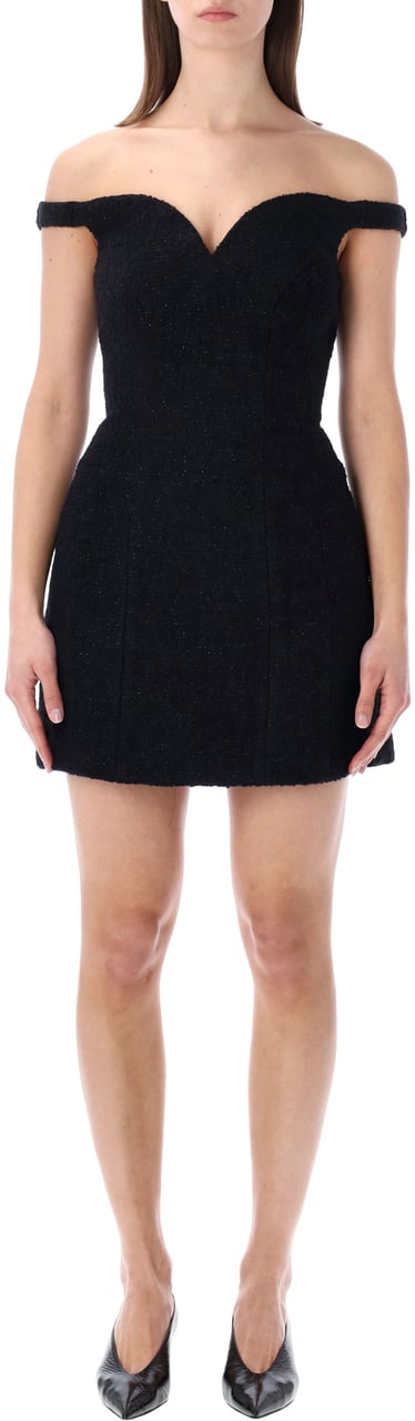 Self-Portrait Self-Portrait black bouclé off-shoulder mini dress Zwart