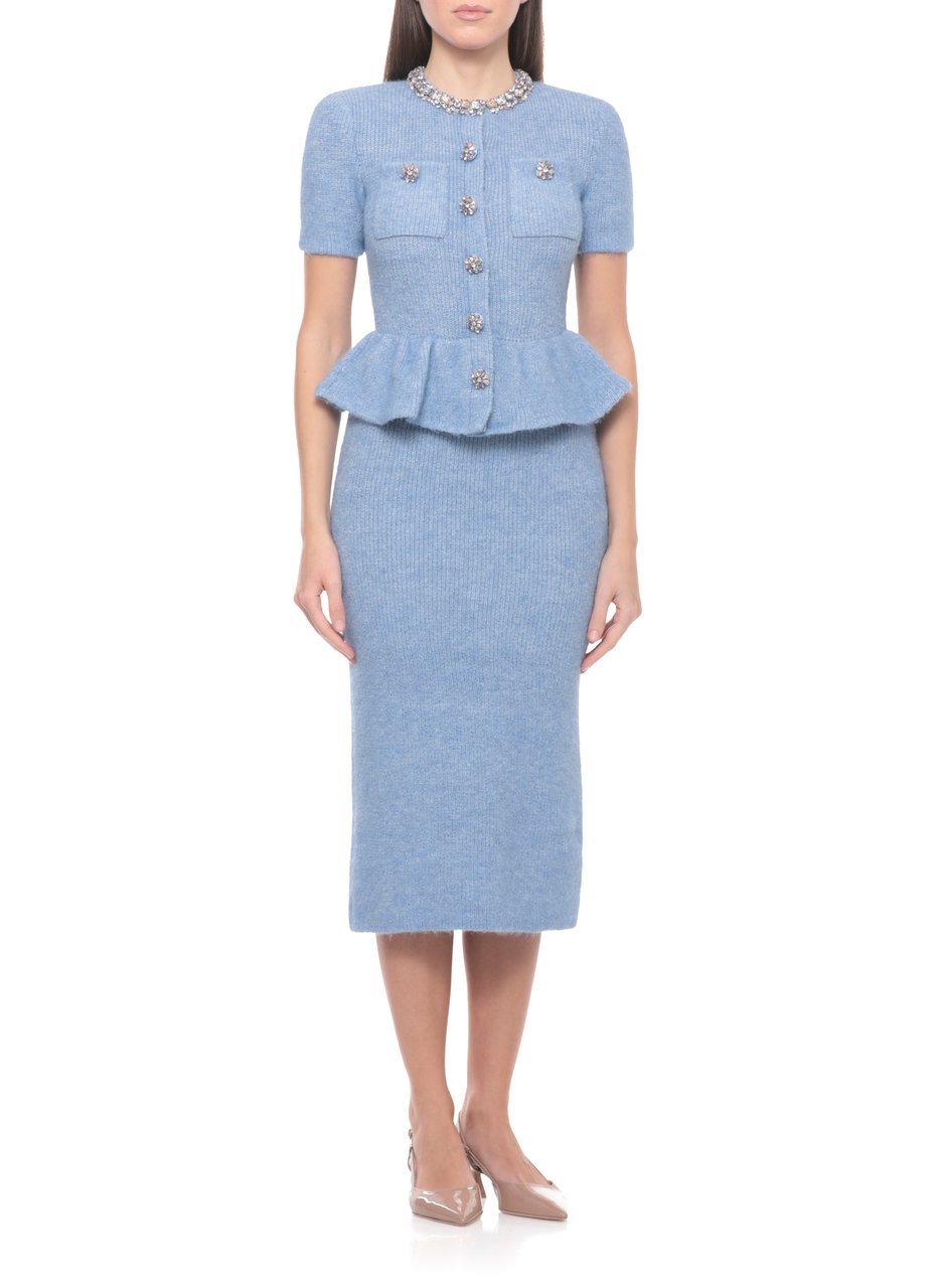 Self-Portrait Peplum Midi Dress with Rhinestone Embellishments and Button Details Grijs