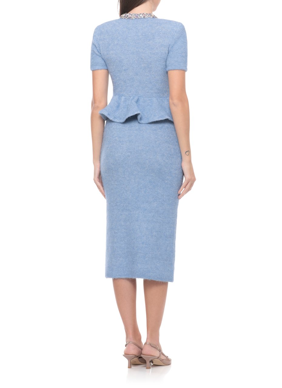 Self-Portrait Peplum Midi Dress with Rhinestone Embellishments and Button Details Grijs